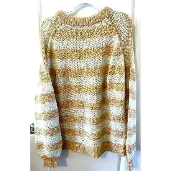 Madewell BAEZ Sweater Size XL White & Orange Stripes Chunky Knit Alpaca Wool - Picture 5 of 7